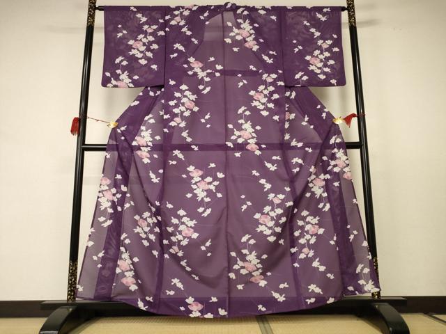 平和屋着物＊夏物 小紋 絽 草花文 洗える着物 AABC9438jd