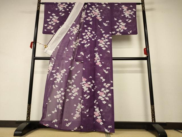 平和屋着物＊夏物 小紋 絽 草花文 洗える着物 AABC9438jd