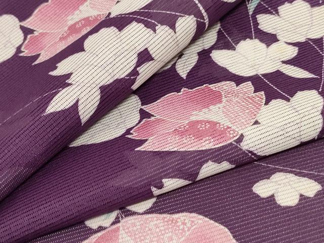 平和屋着物＊夏物 小紋 絽 草花文 洗える着物 AABC9438jd