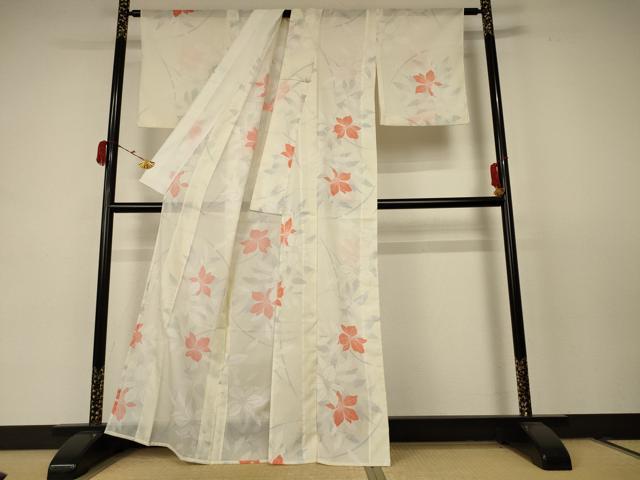 平和屋着物＊夏物 小紋 絽 草花文 洗える着物 AABC9439jd