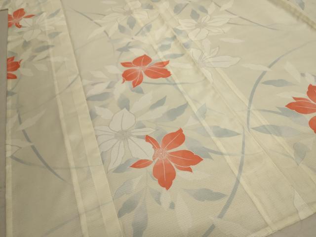平和屋着物＊夏物 小紋 絽 草花文 洗える着物 AABC9439jd