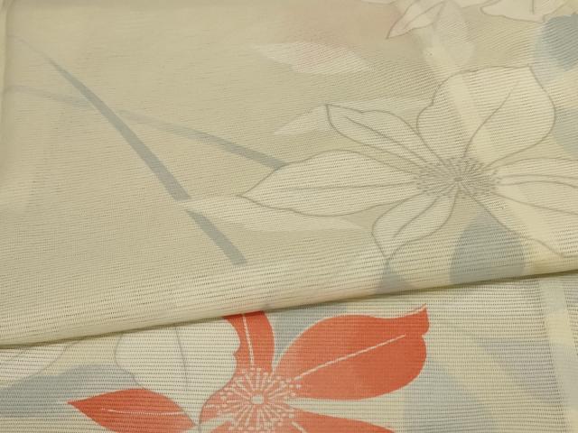 平和屋着物＊夏物 小紋 絽 草花文 洗える着物 AABC9439jd