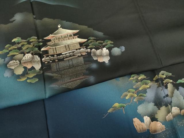 平和屋着物●訪問着　銀閣寺　暈し染め　黒地　金銀彩　正絹　逸品　AABC9441ck