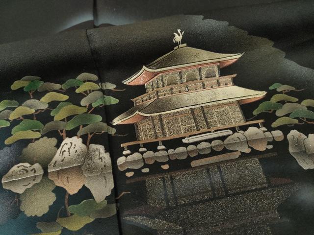 平和屋着物●訪問着　銀閣寺　暈し染め　黒地　金銀彩　正絹　逸品　AABC9441ck