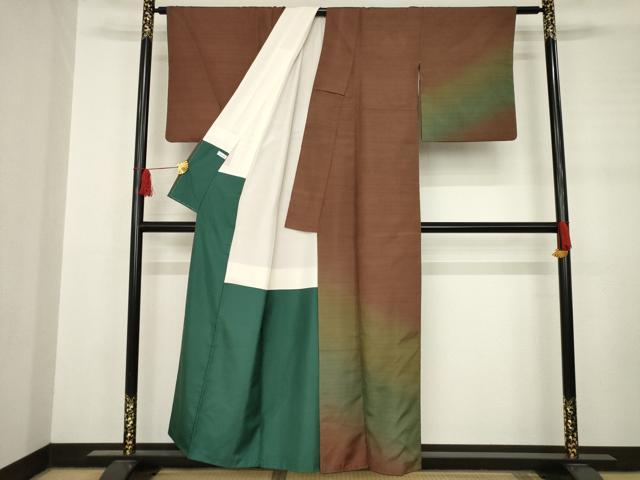 平和屋着物●訪問着　紬地　霞文　暈し染め　正絹　逸品　AABC9455ck
