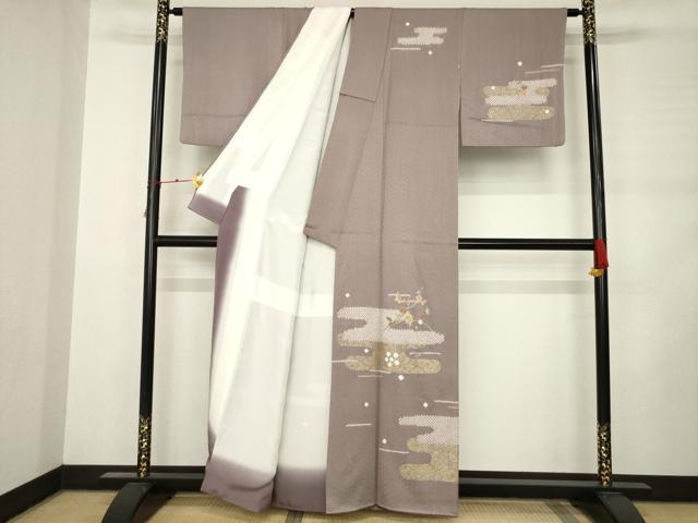 平和屋着物●訪問着　絞り　刺繍　花蝶文　正絹　逸品　AABC9465ck