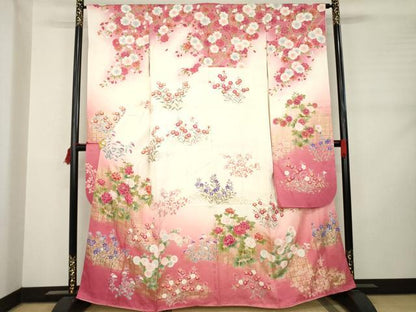平和屋着物●豪華振袖 草花文 暈し染め 金彩 鈴乃屋扱い 正絹 逸品 AABC9471ck