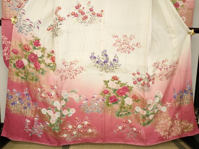 平和屋着物●豪華振袖 草花文 暈し染め 金彩 鈴乃屋扱い 正絹 逸品 AABC9471ck