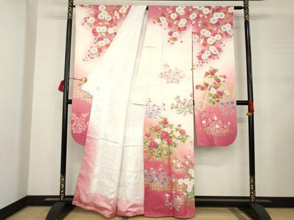 平和屋着物●豪華振袖 草花文 暈し染め 金彩 鈴乃屋扱い 正絹 逸品 AABC9471ck