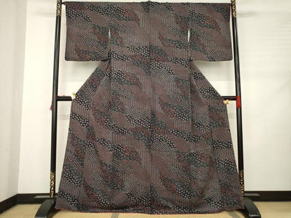 平和屋着物●上質な小紋 道長花文 黒地 正絹 逸品 AABC9477ck