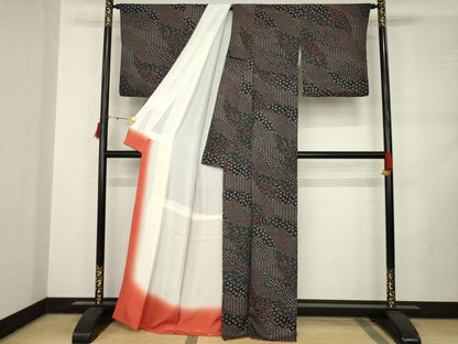 平和屋着物●上質な小紋 道長花文 黒地 正絹 逸品 AABC9477ck