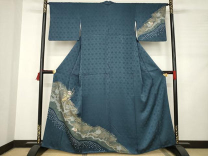 平和屋着物●訪問着 絞り 刺繍 道長花文 金彩 金銀糸 正絹 逸品 AABC9478ck