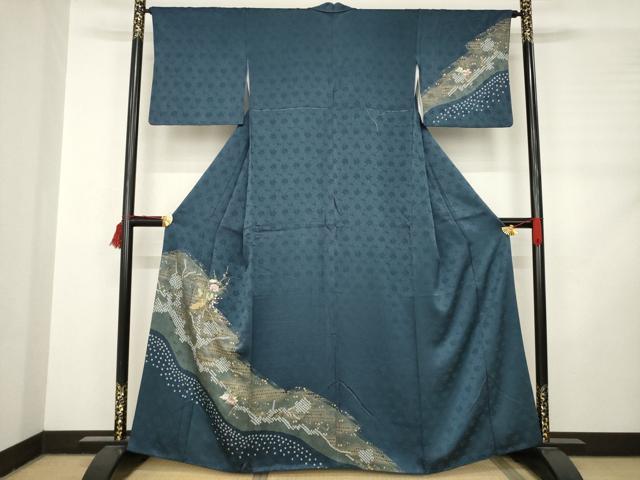 平和屋着物●訪問着 絞り 刺繍 道長花文 金彩 金銀糸 正絹 逸品 AABC9478ck
