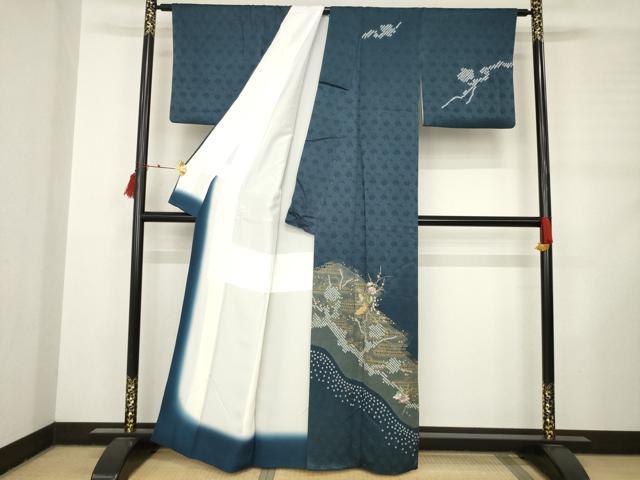 平和屋着物●訪問着 絞り 刺繍 道長花文 金彩 金銀糸 正絹 逸品 AABC9478ck