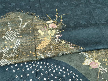 平和屋着物●訪問着 絞り 刺繍 道長花文 金彩 金銀糸 正絹 逸品 AABC9478ck