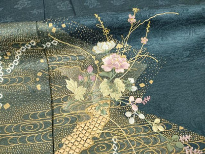平和屋着物●訪問着 絞り 刺繍 道長花文 金彩 金銀糸 正絹 逸品 AABC9478ck