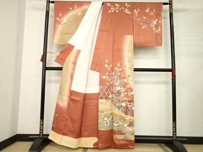 平和屋着物●訪問着 駒刺繍 流水鴛鴦花文 金彩 正絹 逸品 AABC9480ck