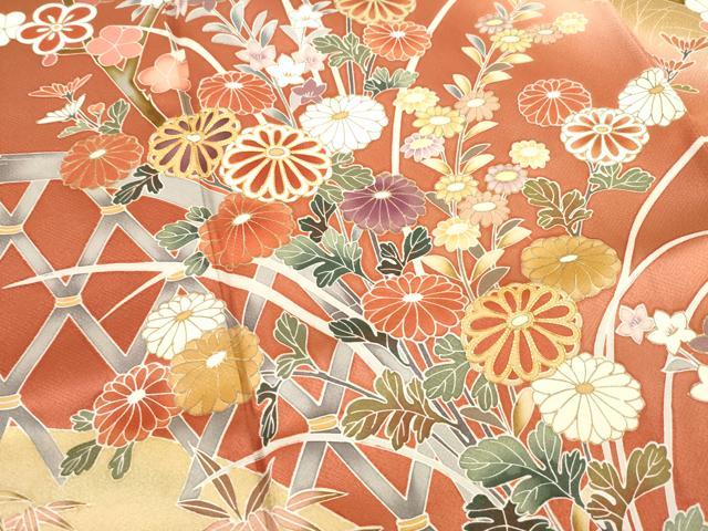 平和屋着物●訪問着 駒刺繍 流水鴛鴦花文 金彩 正絹 逸品 AABC9480ck