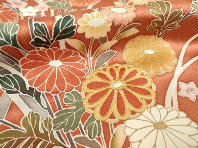 平和屋着物●訪問着 駒刺繍 流水鴛鴦花文 金彩 正絹 逸品 AABC9480ck