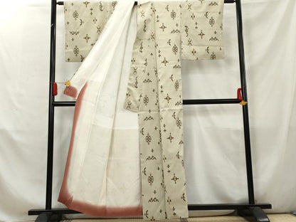 平和屋着物■お召　幾何学柄　正絹　逸品　AABC9590cs