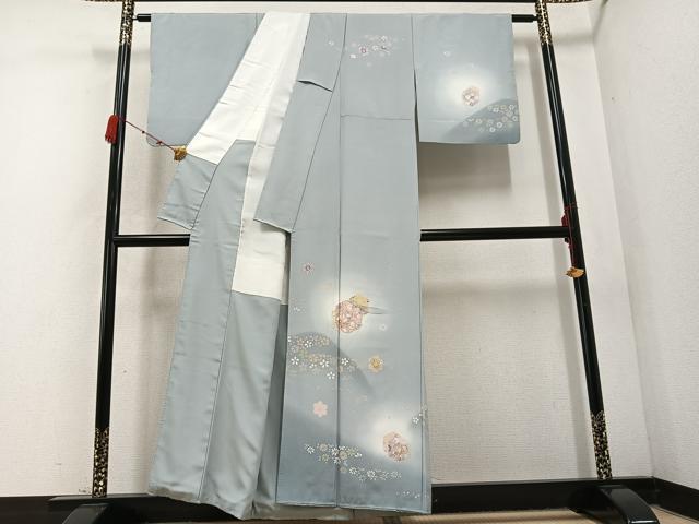 平和屋着物●訪問着　駒刺繍　舞花文　暈し染め　金彩　正絹　逸品　AABC9648ph