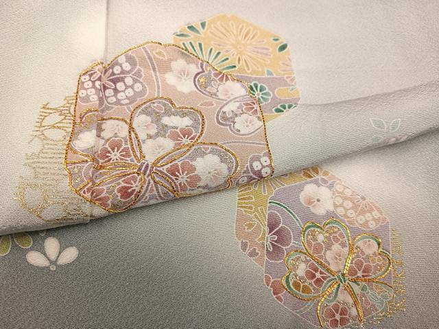 平和屋着物●訪問着　駒刺繍　舞花文　暈し染め　金彩　正絹　逸品　AABC9648ph