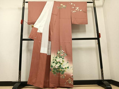 平和屋着物●訪問着　作家物　立葵　地紙枝花文　暈し染め　金彩　さが美扱い　正絹　逸品　未使用　AABC9649ph
