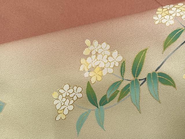 平和屋着物●訪問着　作家物　立葵　地紙枝花文　暈し染め　金彩　さが美扱い　正絹　逸品　未使用　AABC9649ph