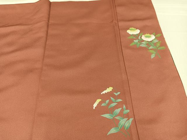 平和屋着物●訪問着　作家物　立葵　地紙枝花文　暈し染め　金彩　さが美扱い　正絹　逸品　未使用　AABC9649ph