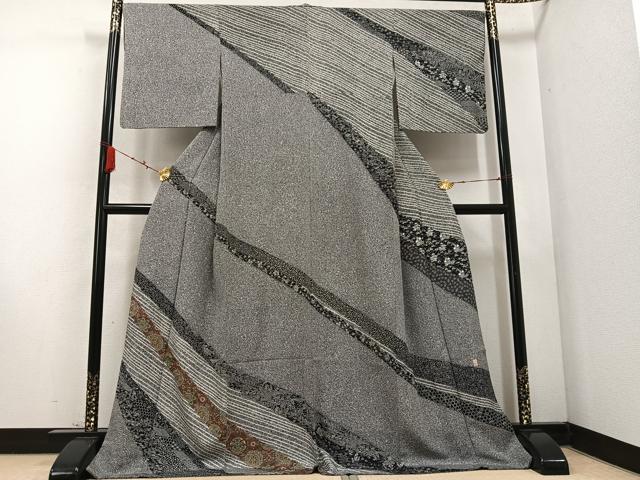 平和屋着物●京友禅作家　外池雅峰　訪問着　花唐草文　たたき染め　ロング丈　正絹　逸品　AABC9651ph 平和屋着物○京友禅作家 外池雅峰 訪問着 花唐草文 たたき