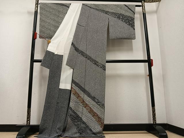 平和屋着物●京友禅作家　外池雅峰　訪問着　花唐草文　たたき染め　ロング丈　正絹　逸品　AABC9651ph 平和屋着物○京友禅作家 外池雅峰 訪問着 花唐草文 たたき