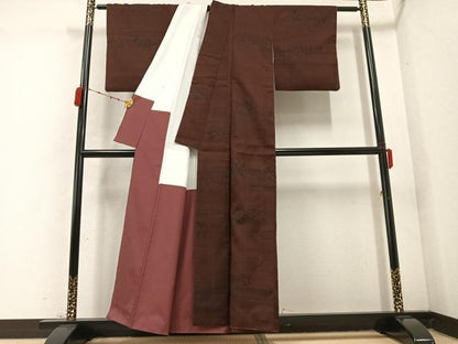平和屋着物●上質な小紋　紬地　更紗花文　正絹　逸品　AABC9654ph