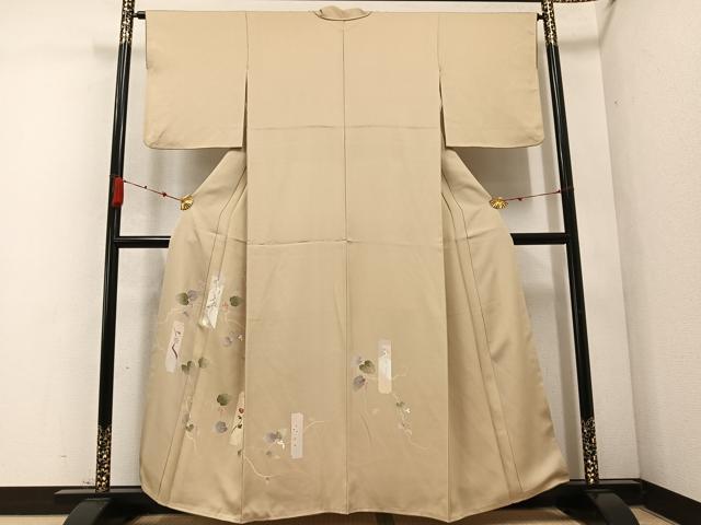 平和屋着物●訪問着　友禅　群れ鶴　葡萄　短冊　蔦の葉　正絹　逸品　AABC9659ph