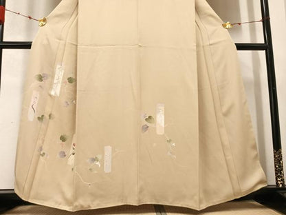 平和屋着物●訪問着　友禅　群れ鶴　葡萄　短冊　蔦の葉　正絹　逸品　AABC9659ph