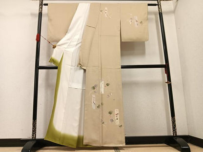 平和屋着物●訪問着　友禅　群れ鶴　葡萄　短冊　蔦の葉　正絹　逸品　AABC9659ph