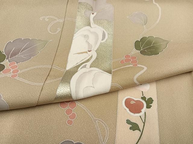 平和屋着物●訪問着　友禅　群れ鶴　葡萄　短冊　蔦の葉　正絹　逸品　AABC9659ph