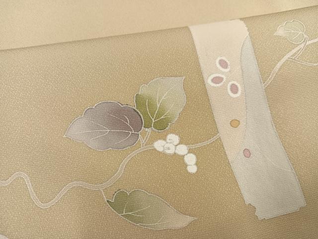 平和屋着物●訪問着　友禅　群れ鶴　葡萄　短冊　蔦の葉　正絹　逸品　AABC9659ph