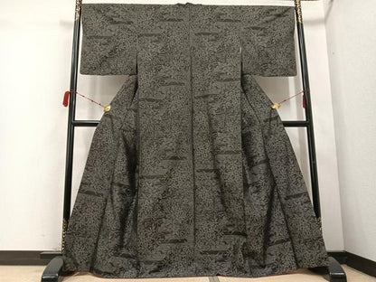 平和屋着物●本場大島紬 草花文 正絹 逸品 AABC9664ph