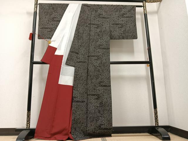 平和屋着物●本場大島紬 草花文 正絹 逸品 AABC9664ph