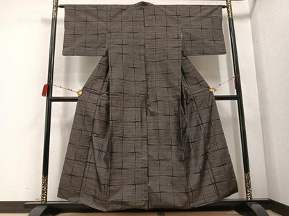 平和屋着物●本場大島紬 格子 正絹 逸品 AABC9666ph