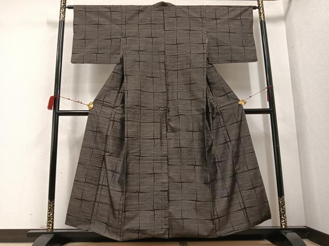 平和屋着物●本場大島紬 格子 正絹 逸品 AABC9666ph
