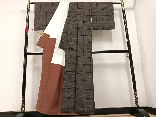 平和屋着物●本場大島紬 格子 正絹 逸品 AABC9666ph