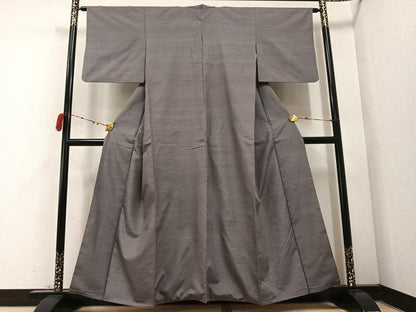 平和屋着物●上質な紬　色無地　江戸鼠色　正絹　逸品　AABC9667ph