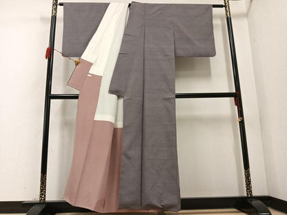 平和屋着物●上質な紬　色無地　江戸鼠色　正絹　逸品　AABC9667ph