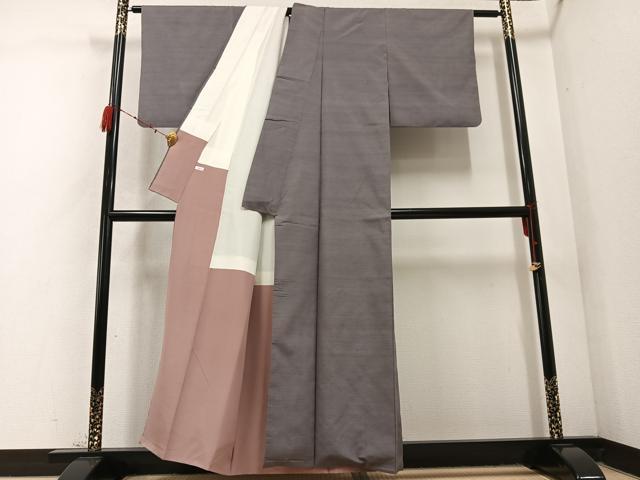 平和屋着物●上質な紬　色無地　江戸鼠色　正絹　逸品　AABC9667ph