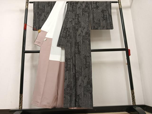 平和屋着物●本塩沢　110亀甲　草花文　正絹　逸品　AABC9673ph