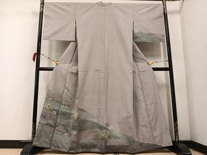 平和屋着物●紬 訪問着 遠山樹林文 正絹 逸品 AABC9676ph