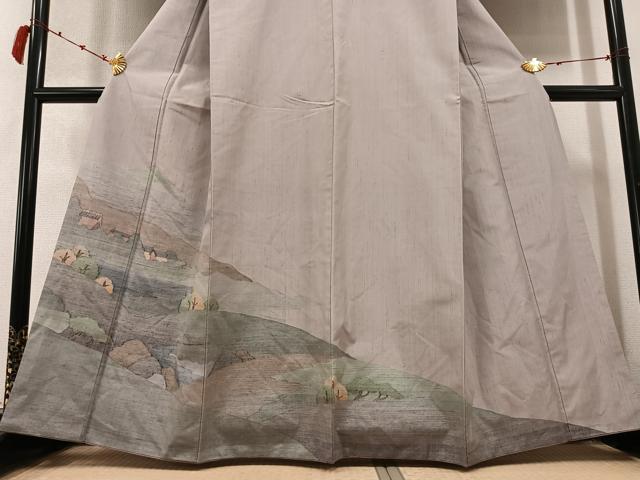 平和屋着物●紬 訪問着 遠山樹林文 正絹 逸品 AABC9676ph