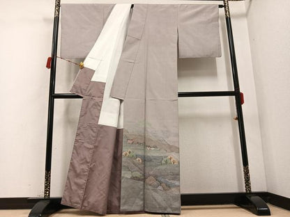 平和屋着物●紬 訪問着 遠山樹林文 正絹 逸品 AABC9676ph