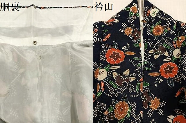 平和屋着物●上質な小紋　草花文　鬼しぼ縮緬　正絹　逸品　AABC9680ph